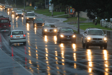 Car lights reflect on a wet Waihi Rd this morning, as a severe weather watch is issued for the Bay of Plenty. Photo/John Borren