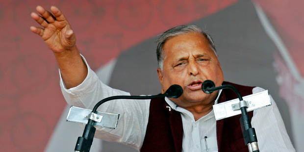 Samajwadi Party President Mulayam Singh Yadav addresses a public rally in Allahabad, India. Photo / AP