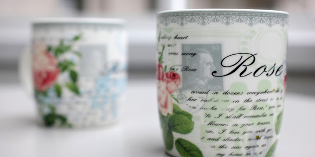 Coffee cups with a small Hitler portrait are pictured in Bielefeld Germany. Photo / AP