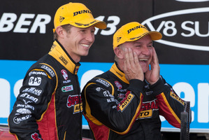 File Photo: Russell Ingall (right) and Ryan Briscoe of Supercheap Auto Racing finished 3rd during the 2013 Gold Coast 600. Ingall has been fined for comments made at the Winton 400 last weekend. Photo / EDGE Photographics