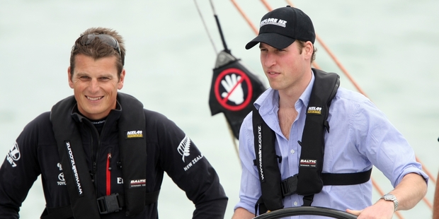 Prince William on NZL41 with Team NZ skipper Dean Barker in 2010. Photo / Dean Purcell