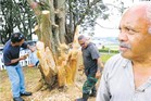 CARVINGS: Carvers James Tapiata (left) and Brian Rikirangi with Pukehinahina Charitable Trust project director Buddy Mikaere. CARVINGS: Carvers James Tapiata (left) and Brian Rikirangi with Pukehinahina Charitable Trust project director Buddy Mikaere.