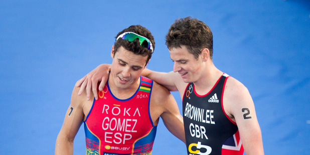 Javier Gomez edged Jonathan Brownlee to win the Barfoot & Thompson Auckland World Triathlon.. Photo / Sarah Ivey