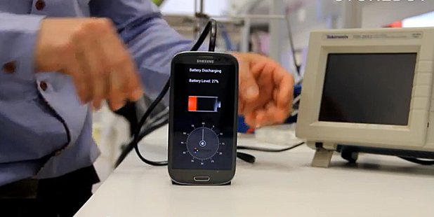 A screenshot from the StoreDot 30 second smartphone charging demo.