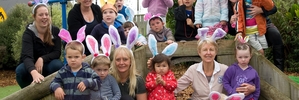EVER-READY BUNNIES: Children and teachers from Maxwell and Districts Preschool are prepared for the Easter Egg Hunt at Windermere Farms.PHOTO/SUPPLIED 160414WCRCMAXWELL01