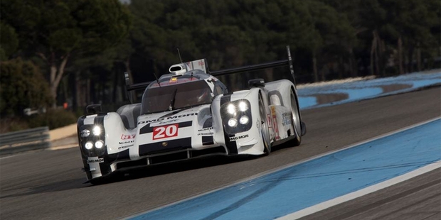 Brendon Hartley gives the 919 hybrid Porsche LMP1 a workout at the Paul Ricard circuit.
