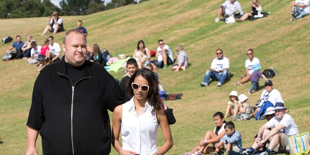 Kim Dotcom and wife Mona hosted more than 700 Internet Party members at their Coatesville mansion yesterday. Photo / Richard Robinson
