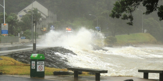 Severe weather, similar to last month's battering of Marsden Rd in Paihia, is expected tomorrow. Photo/File