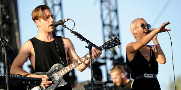 Thom Powers and Alisa Xayalith of The Naked and Famous perform at the 2014 Coachella Music and Arts Festival. They'll be in New Zealand for two shows next month. Photo/AP