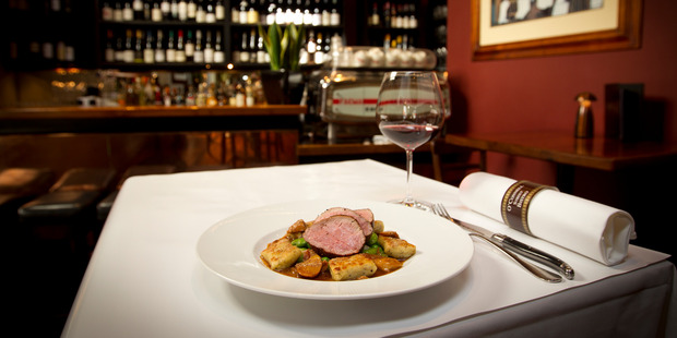 O'Connell Street Bistro's Limousin veal fillet, truffle gnocchi, broad beans, peas and Bacon, panko crumbed veal sweetbreads and porcini jus. Photo / Sarah Ivey