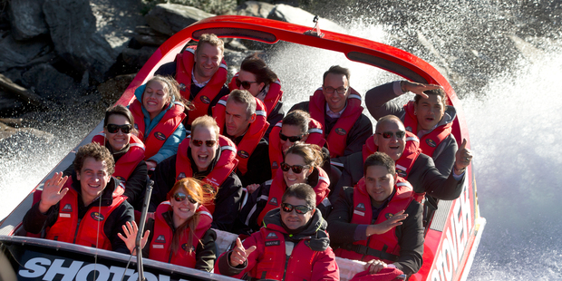 The Duke and Duchess of Cambridge during their trip aboard the Shotover Jet near Queenstown on day seven of their tour of New Zealand. Photo / Mark Mitchell