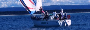 The first all-female crew to compete in the Auckland-Tauranga yacht race seen aboard SMUDGE. Photo/Supplied