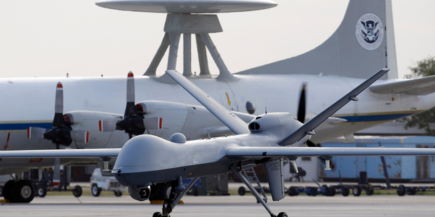 2011 file photo, a Predator B unmanned aircraft taxis at the Naval Air Station in Corpus Christi, Texas. Photo / AP