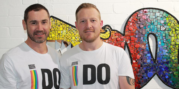 Paul McCarthy (left) and Trent Kandler were married after winning a competition by Tourism NZ.