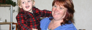 HAPPY HOMECOMING: Caleb Skinner, 2, and mum Joanne Smith are happy to be back in Masterton, surrounded by friend and family. PHOTOS/LYNDA FERINGA