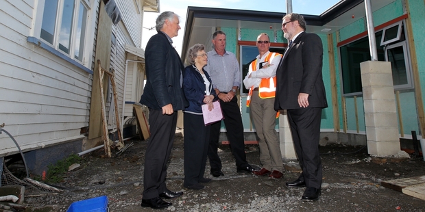 Checking out progress at the Springhill Residential Addiction Centre are Dr Tim Bevin (left) and Erica Toomey, Terry Simkin, Phil Elms and Napier Mayor Bill Dalton. Photo/Duncan Brown
