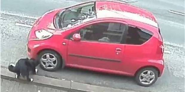 Surveillance footage of the tyre vandal at work.
