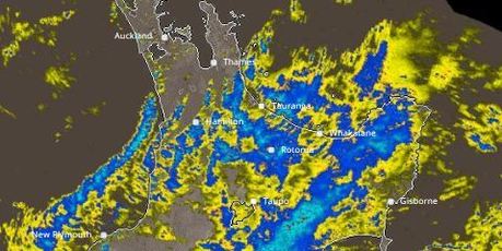 A rain radar snap shot of what was falling at 1.35pm.