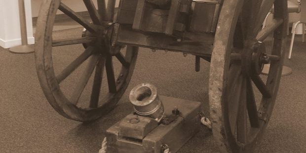 A gun from the Battle of Gate Pa 150 years ago on display at the ANZ Bank in Greerton.