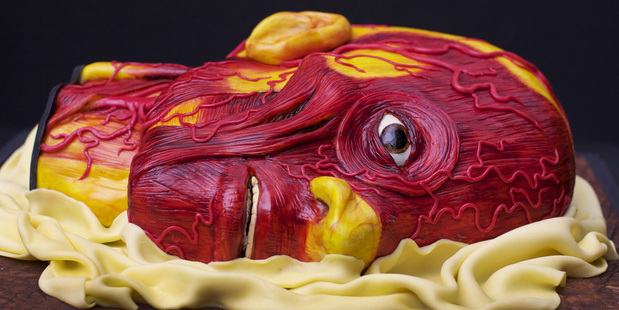 Edible anatomy. One of Annabel's cakes based on 18th century anatomical wax models. Photo / conjurerskitchen.com