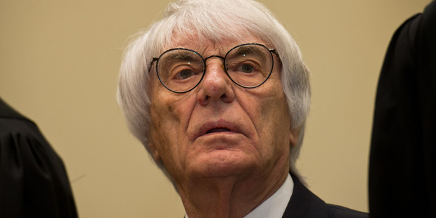 Bernie Ecclestone, the 83-year-old controlling business magnate in Formula One racing, waits for the first day of his trial for bribery.Photo / Getty Images