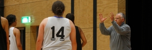 Women's Basketball Hall of Fame member Jim Foster in action at ASB Arena yesterday. Photo/George Novak