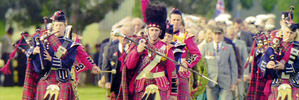 A pipe band leads the Anzac Day parade in 1994