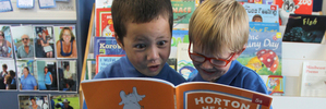 New entrants Wharepohue Bidois, left, and Aron Bain take part in a literacy programme at Merivale School,