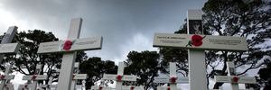 Captain Geoffrey Armstrong's cross can be seen at Devonport's Field of Remembrance on Windsor Reserve. Photo / Brett Phibbs