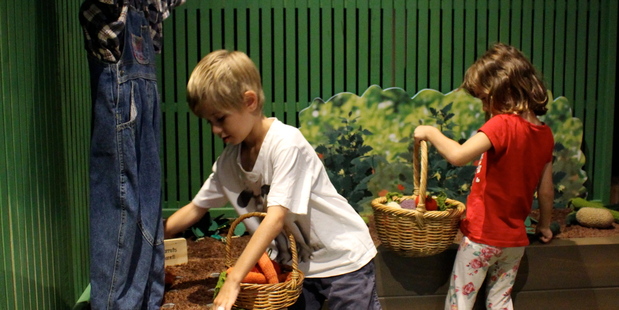 Waikato Museum's knitted vegetable garden is a hit with the kids.