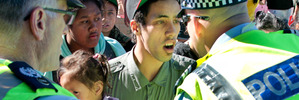 Protesters confront police during Prime Minister John Key visit to Hawke's Bay yesterday. Photo/Warren Buckland