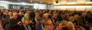 TURNOUT: Mourners fill both levels of the Masterton Town Hall's auditorium.
