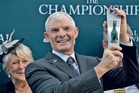 Murray Andersen (with wife Jo in the background) receives the Cerrone Championship Trophy pave set with more than 2000 emeralds, black diamonds and pink argyle diamond eyes. Photo/Sportpix Murray Andersen (with wife Jo in the background) receives the Cerrone Championship Trophy pave set with more than 2000 emeralds, black diamonds and pink argyle diamond eyes. Photo/Sportpix