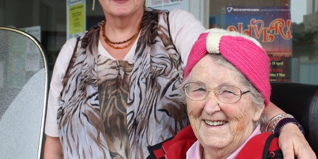 Rose Hulena has been a Hawke's Bay newspaper subscriber for 57 years. She joins Dannevirke News administrator Andrea Longstaff (left). Photo/Christine McKay