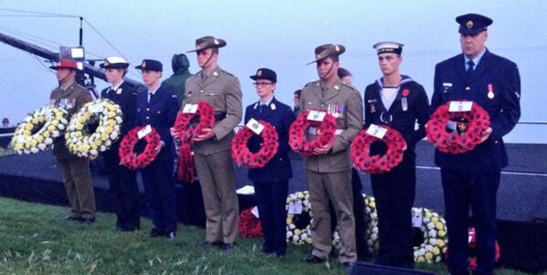 Wreath-bearers at Anzac Cove. Photo / Twitter / British Consul-General
