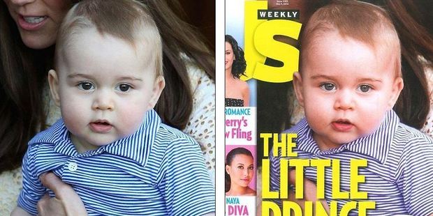Prince George appears airbrushed on the cover of US Weekly. Photo / Twitter / @Femail