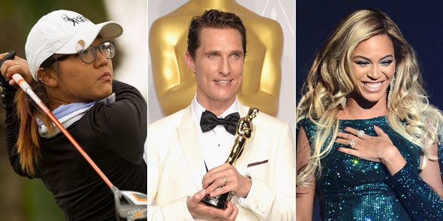New Zealander Lydia Ko, Matthew McConaughey and Beyonce all feature in Time's 100 Most Influential People issue. Photos / NZ Herald, Getty Images