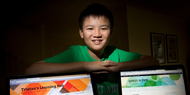 Tristan Pang came up with the idea of setting up his learning hub after other kids asked him for help with maths. Photo / Sarah Ivey