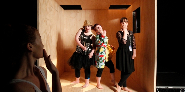 Choreographer Georgie Goater, left, watches Annalise Cruickshank, Lucy Spiers and Sophie Wills. Photo / Chris Gorman