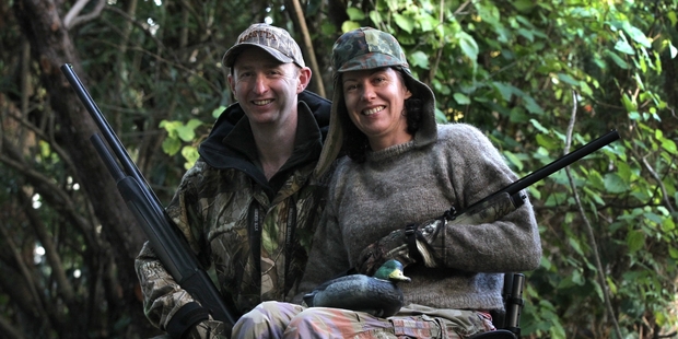 AIMING HIGH: Sally Wenley and her brother, David, will be looking skyward this morning in the hope the ducks will do a fly-by. PHOTO/GLENN TAYLOR HBT141566-02