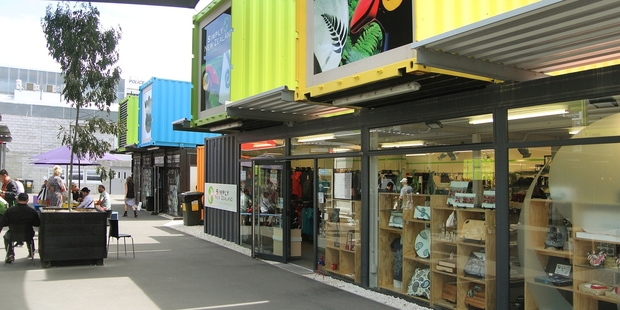 Shipping containers used at Cashel Mall. Photo / Richard Robinson