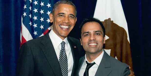 Gurbaksh Chahal (right) with US President Barack Obama at a dinner in San Francisco. Photo / Wikimedia-Radiumone