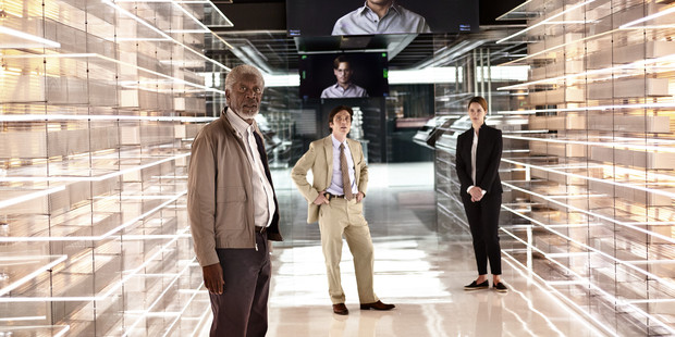 Morgan Freeman, Cillian Murphy, Rebecca Hall in 'Transcendence'.