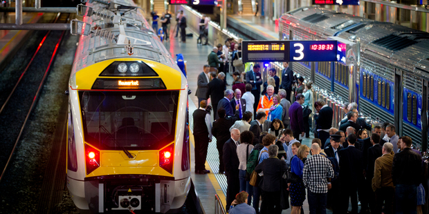 Auckland's new electric trains were launched this morning at Britomart. Photo / Sarah Ivey