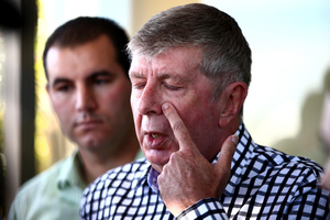 Former National Party Minister Maurice Williamson speaks to media outside his electorate office in Pakuranga. Photo / Getty Images
