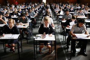 Mt Albert Grammar students prepare for the start of their NCEA English exam.