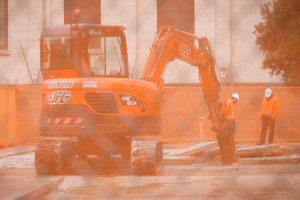 Pavers being taken up at Aotea Square. Photo / Natalie Slade