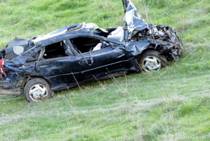The crashed vehicle.