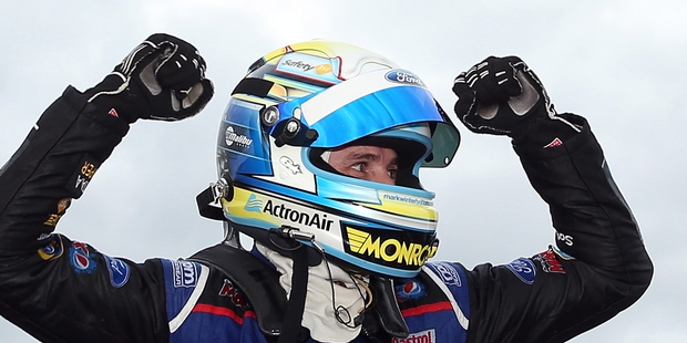 Mark Winterbottom driver of the #5 Pepsi Max Crew Ford celebrates after winning race 13 at the ITM 500. Photo / Getty Images.