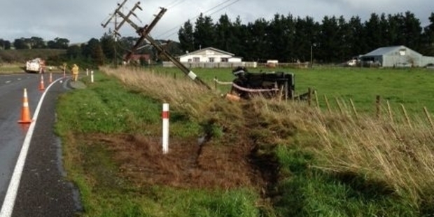 TOPPLED LINE: A Carterton man, 80, and his female passenger crashed into a power pole north of Eketahuna yesterday.